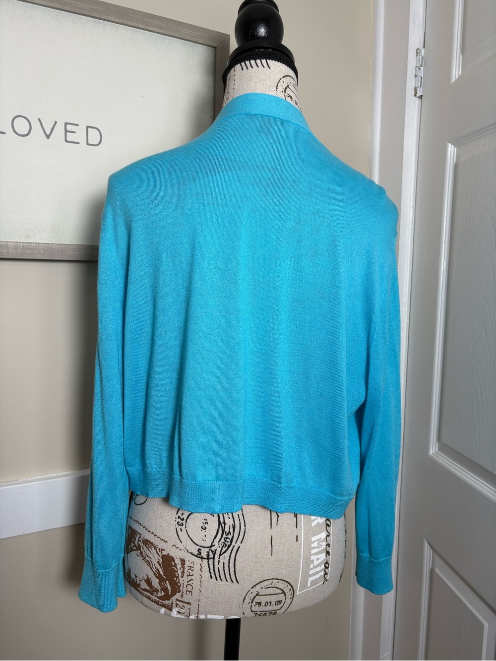 Talbots XL Turquoise Open Front Cropped Cardigan Cotton Modal Lightweight - Picture 5 of 8